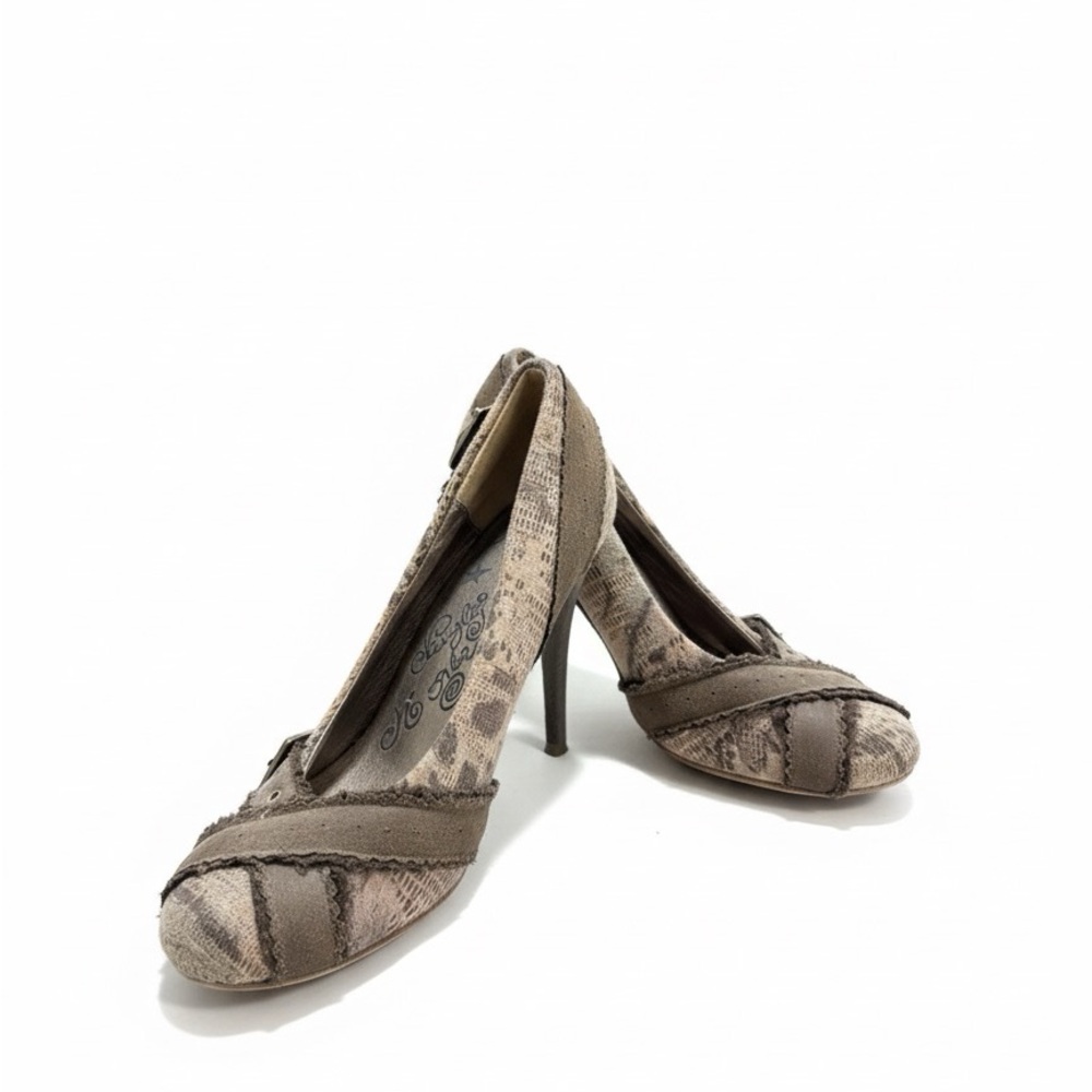 Elegant Brown & Green Patterned Women's Heels